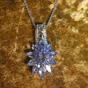 D'JOY Sterling Silver and Tanzanite 20 Inch Necklace Made in India (Pendant)